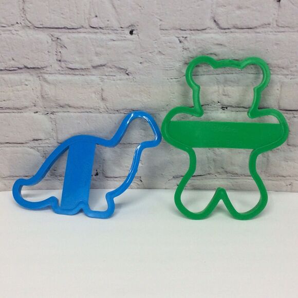 Vintage Wilton Jumbo Cookie Cutters Green Bear Blue Dinosaur Birthday Party Fun - Picture 1 of 8